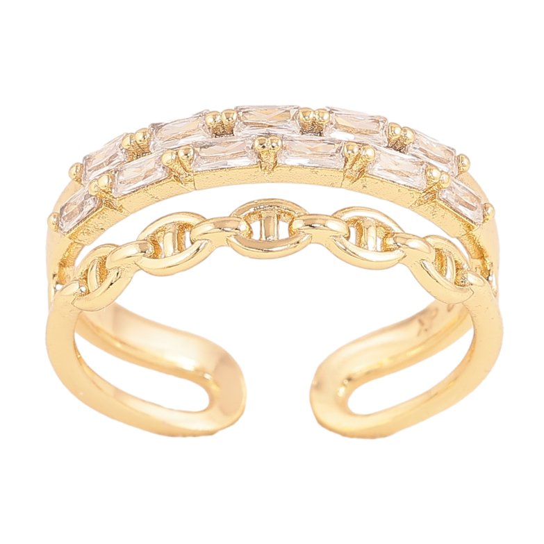 Каблучка Xuping колір Позолота 14K "Доріжка кристалів з візерунком ланцюжок" фото №3 Каблучка Xuping колір Позолота 14K "Доріжка кристалів з візерунком ланцюжок" фото №3