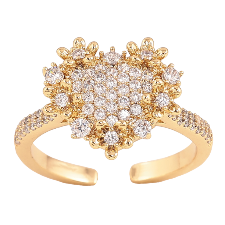 Кольцо Xuping цвет Позолота 14K "Сердечко с цветочками и кристаллами" фото №11