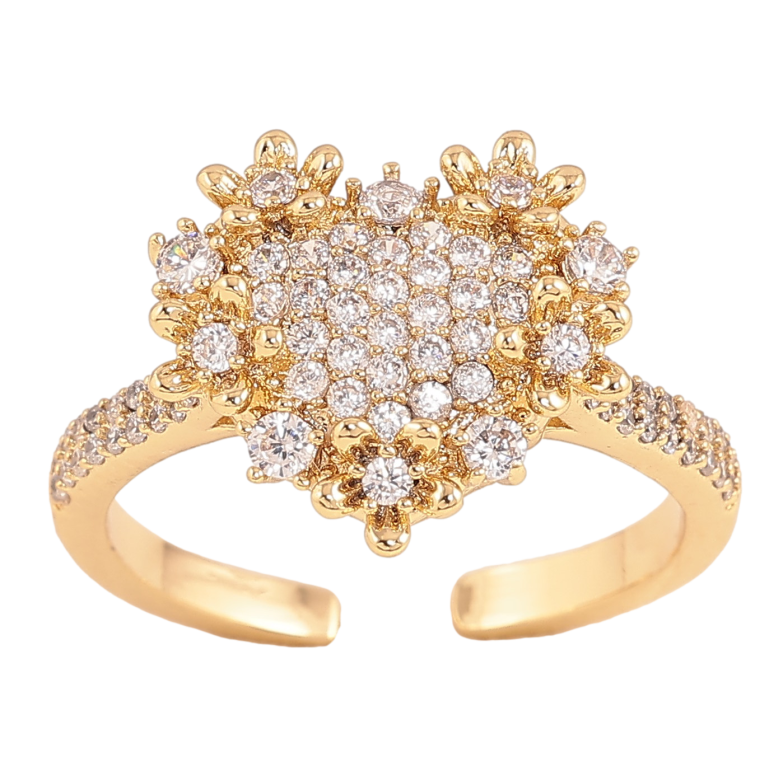 Каблучка Xuping колір Позолота 14K "Сердечко з квіточками та кристалами" фото №10 Каблучка Xuping колір Позолота 14K "Сердечко з квіточками та кристалами" фото №10