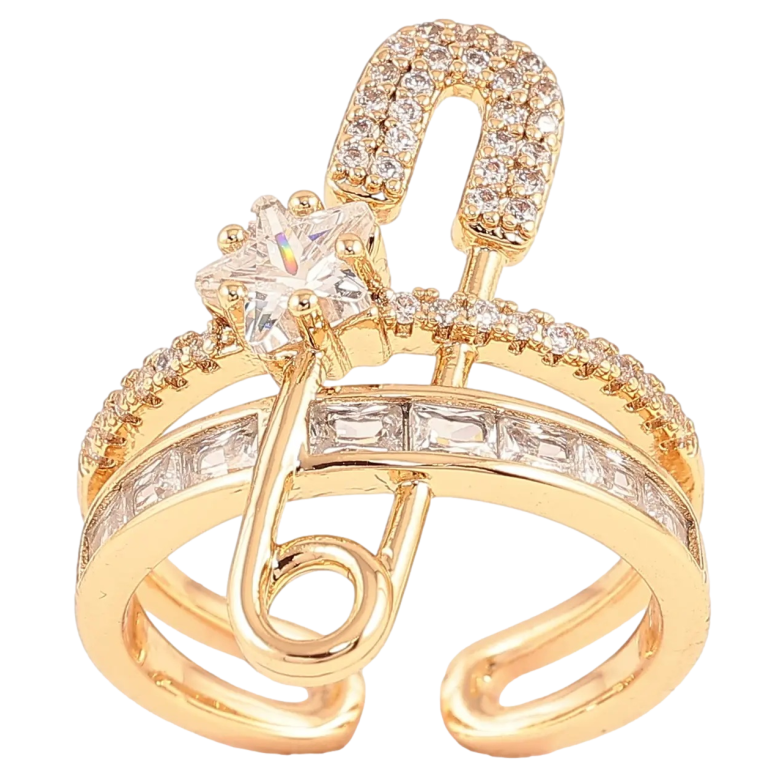 Каблучка Xuping колір Позолота 18K «Доріжки цирконію з шпилькою і кришталевою зіркою» фото №5 Каблучка Xuping колір Позолота 18K «Доріжки цирконію з шпилькою і кришталевою зіркою» фото №5