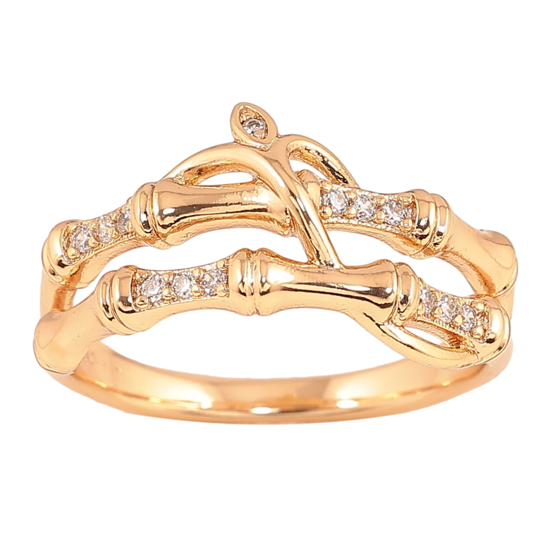Каблучка Xuping колір Позолота 18K "Декоративний візерунок з кристалами" фото №2 Каблучка Xuping колір Позолота 18K "Декоративний візерунок з кристалами" фото №2