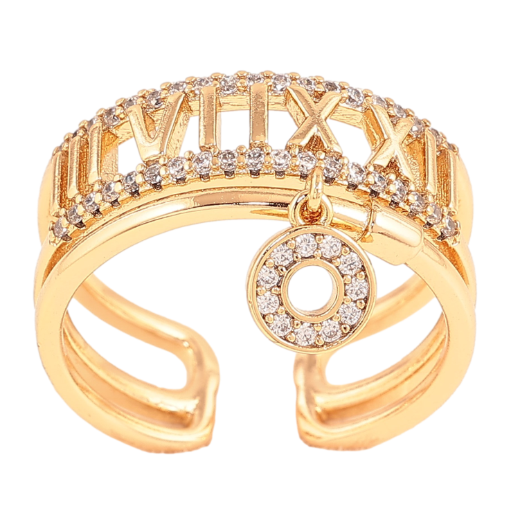Каблучка Xuping колір Позолота 18K "Візерунок римські цифри з підвіскою" фото №20 Каблучка Xuping колір Позолота 18K "Візерунок римські цифри з підвіскою" фото №20