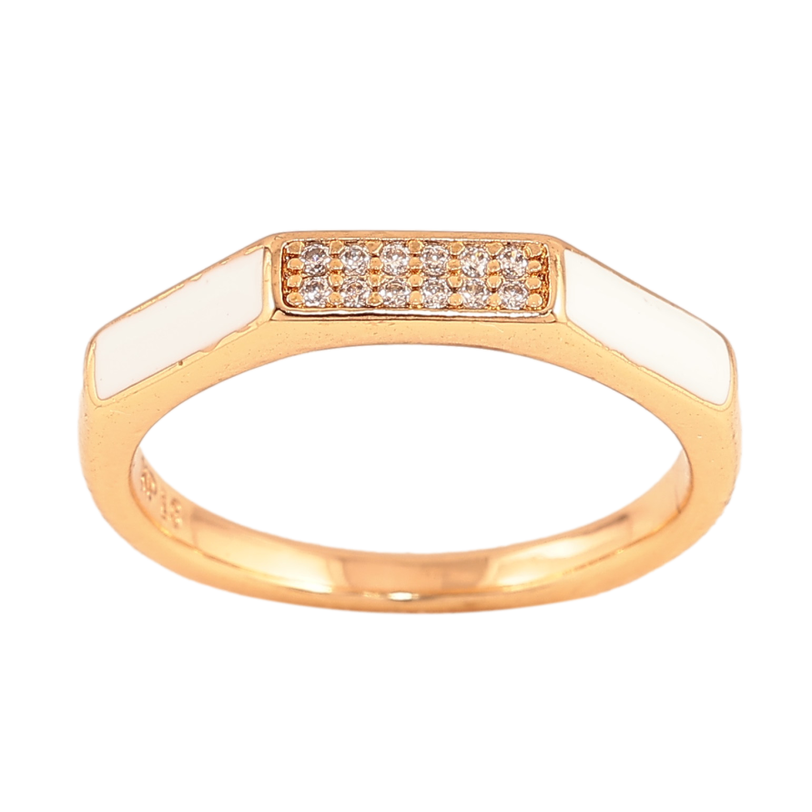 Каблучка Xuping колір Позолота 18K "Візерунок з кристалами і білою емаллю" фото №1 Каблучка Xuping колір Позолота 18K "Візерунок з кристалами і білою емаллю" фото №1