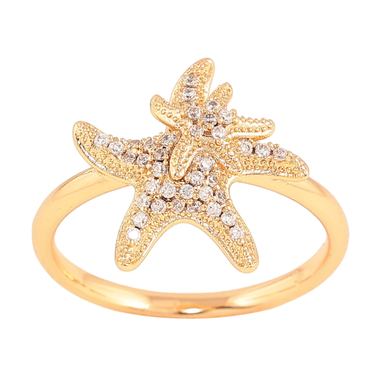 Каблучка Xuping колір Позолота 18K "Морські зірки з кристалами" фото №11 Каблучка Xuping колір Позолота 18K "Морські зірки з кристалами" фото №11