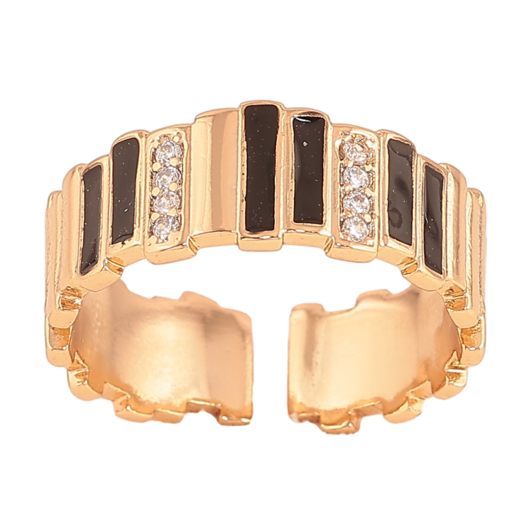 Кольцо Xuping цвет Позолота 18K "Узор с кристаллами и черной эмалью" фото №2 Кольцо Xuping цвет Позолота 18K "Узор с кристаллами и черной эмалью" фото №2