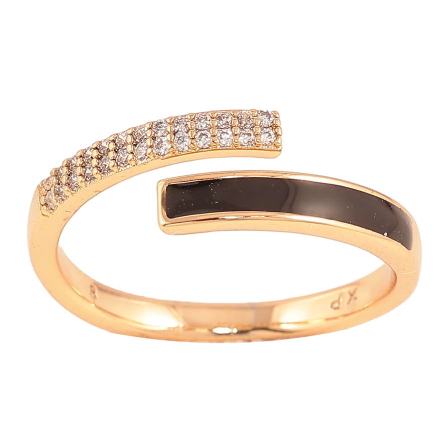 Кольцо Xuping цвет Позолота 18K "Узор с кристаллами и черной эмалью" фото №1 Кольцо Xuping цвет Позолота 18K "Узор с кристаллами и черной эмалью" фото №1