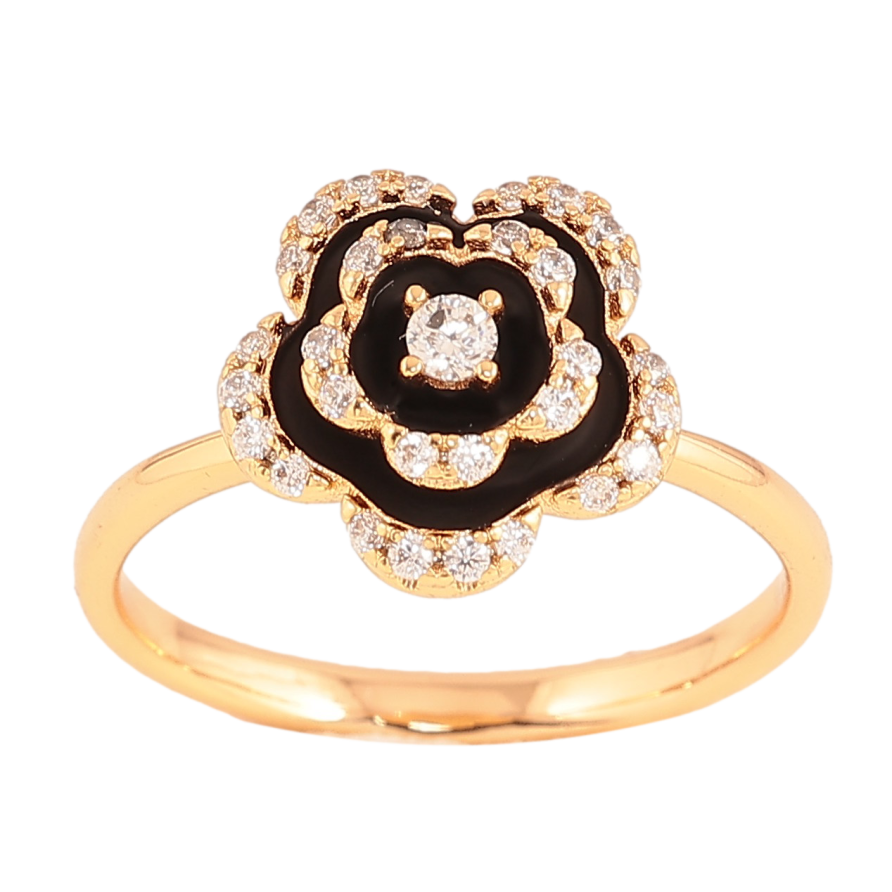 Каблучка Xuping колір Позолота 18K "Квіточка з чорною емаллю та кристалами" фото №1