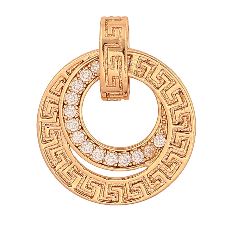 Кулон Xuping цвет Позолота 18K "Кольца с греческим орнаментом и кристаллами" для цепочки до 5мм фото №1 Кулон Xuping цвет Позолота 18K "Кольца с греческим орнаментом и кристаллами" для цепочки до 5мм фото №1