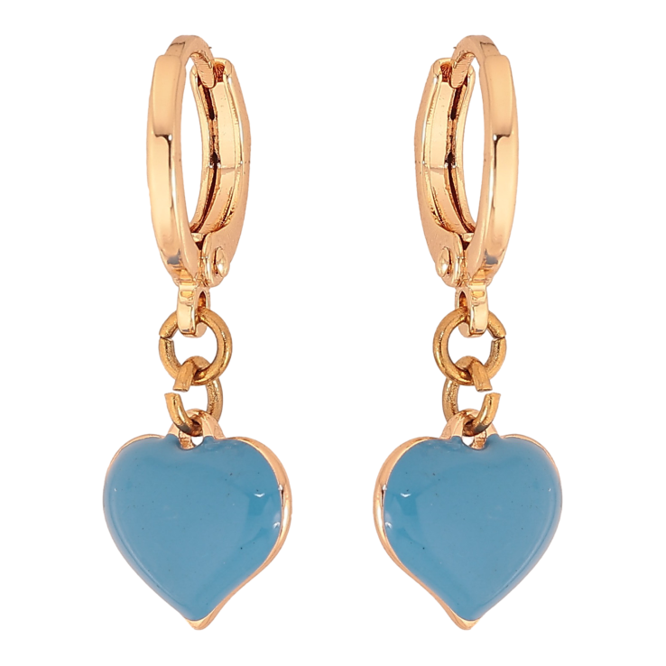 Серьги Xuping M&L цвет 18K подвески на колечках "Сердечки с голубой эмалью" фото №7