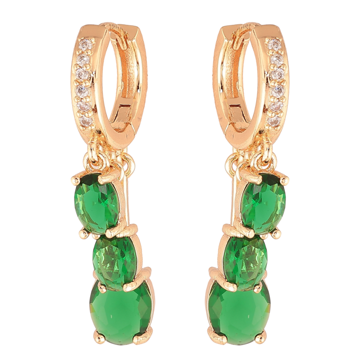 Серьги Xuping M&L цвет 18K подвески на колечках "Подвески с зелеными кристаллами" фото №1 Серьги Xuping M&L цвет 18K подвески на колечках "Подвески с зелеными кристаллами" фото №1