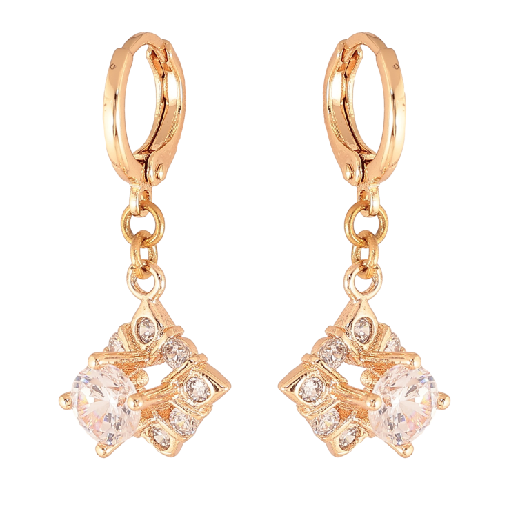 Серьги Xuping M&L цвет 18K подвески на колечках "Ромбовые подвески с кристаллами" фото №4