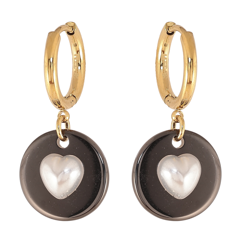 Сережки Xuping TTM Stainless Steel колір 14К підвіски на колечках "Кругі підвіски з перлинними серцями" фото №11 Сережки Xuping TTM Stainless Steel колір 14К підвіски на колечках "Кругі підвіски з перлинними серцями" фото №11