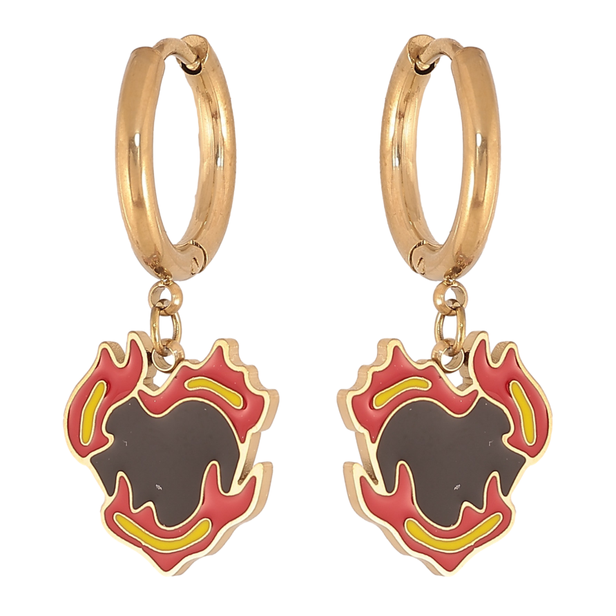 Серьги Xuping TTM Stainless Steel цвет 14К подвески на колечках "Пламенное сердце" фото №1 Серьги Xuping TTM Stainless Steel цвет 14К подвески на колечках "Пламенное сердце" фото №1