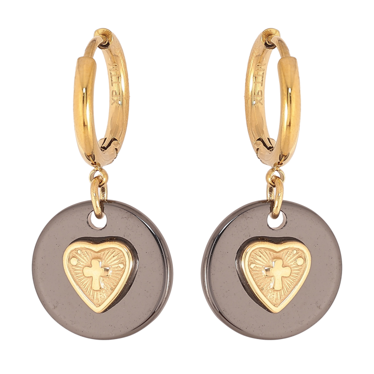 Серьги Xuping TTM Stainless Steel цвет 14К подвески на колечках "Подвески из черной керамики с сердечками" фото №8