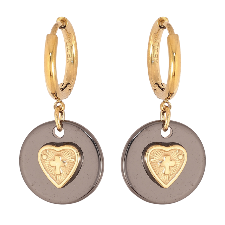 Сережки Xuping TTM Stainless Steel колір 14К підвіски на колечках "Підвіски з чорної кераміки з сердечками" фото №16 Сережки Xuping TTM Stainless Steel колір 14К підвіски на колечках "Підвіски з чорної кераміки з сердечками" фото №16