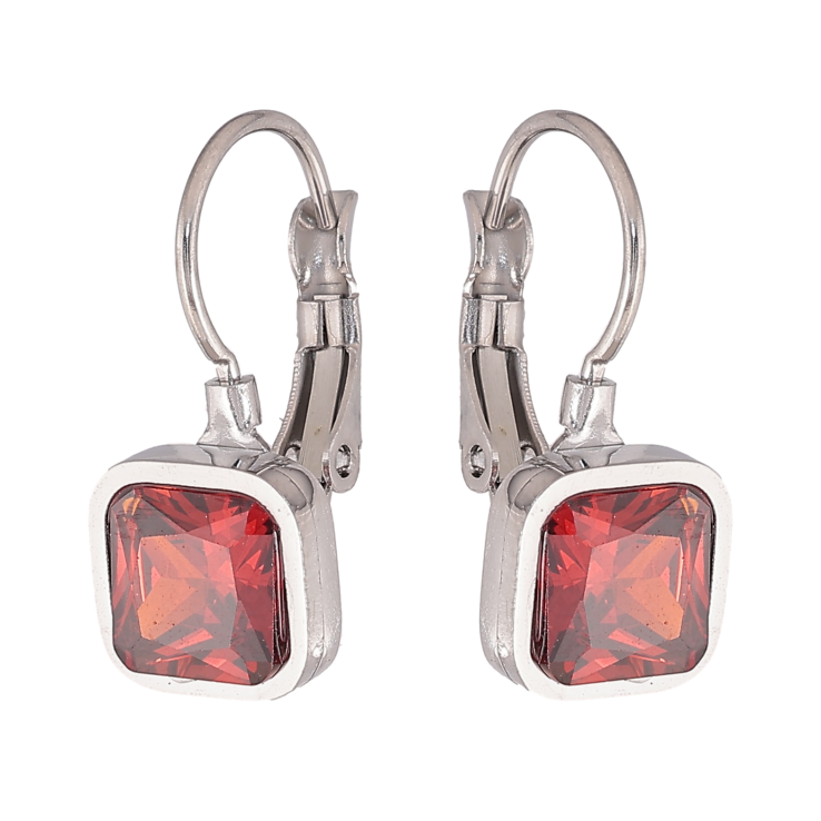 Серьги Xuping TTM Stainless Steel цвет Родий французский замок "Красные кристаллы" 9х9мм фото №20