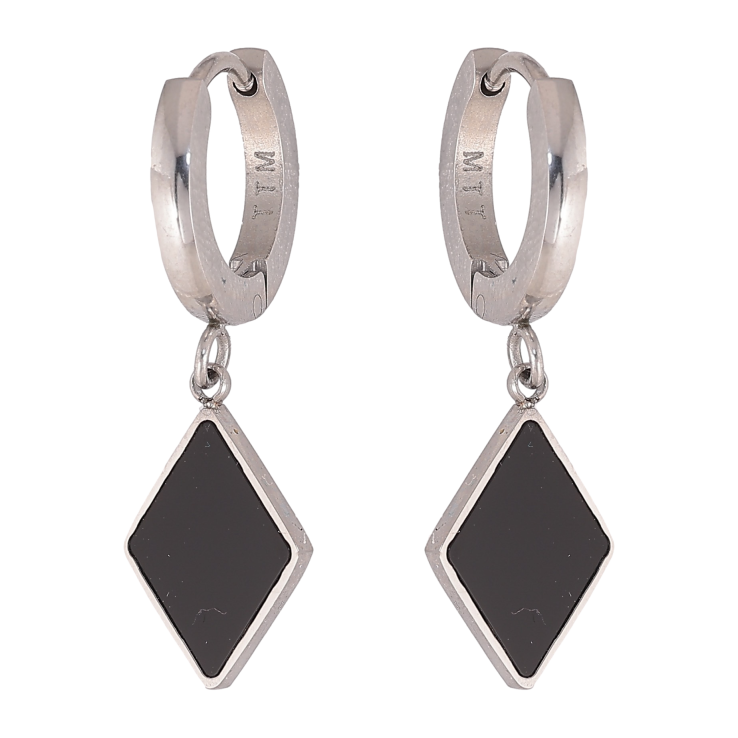 Серьги Xuping TTM Stainless Steel цвет Родий подвески на колечках "Ромбы с черными вставками" фото №21