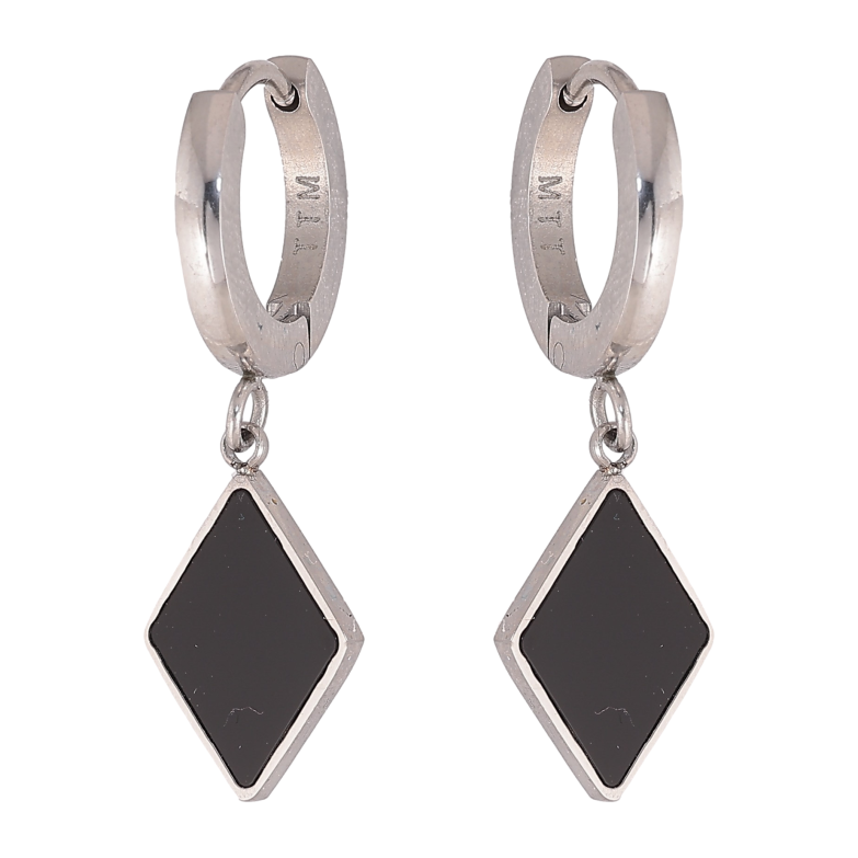 Серьги Xuping TTM Stainless Steel цвет Родий подвески на колечках "Ромбы с черными вставками" фото №2 Серьги Xuping TTM Stainless Steel цвет Родий подвески на колечках "Ромбы с черными вставками" фото №2