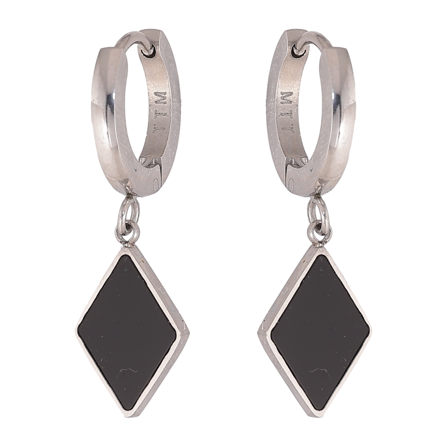 Сережки Xuping TTM Stainless Steel колір Родій підвіски на колечках "Ромби з чорними вставками" фото №1 Сережки Xuping TTM Stainless Steel колір Родій підвіски на колечках "Ромби з чорними вставками" фото №1