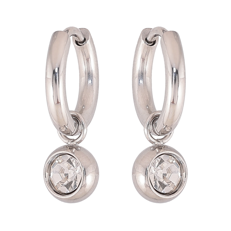 Серьги Xuping TTM Stainless Steel цвет Родий подвески на колечках "Кристаллы" ø 6мм, 2 в 1 фото №19
