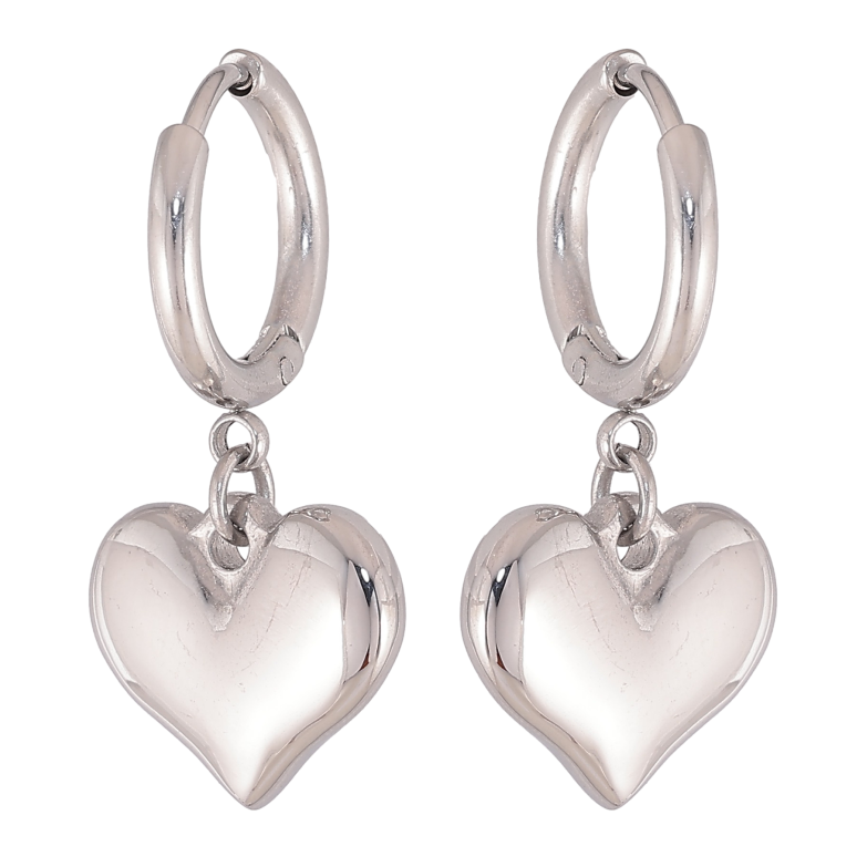 Сережки Xuping TTM Stainless Steel колір Родій підвіски на колечках "Сердечка" фото №3 Сережки Xuping TTM Stainless Steel колір Родій підвіски на колечках "Сердечка" фото №3
