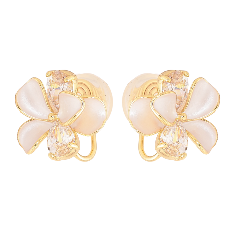 Серьги Xuping цвет Позолота 14K клипсы "Цветочки с эмалью" фото №4