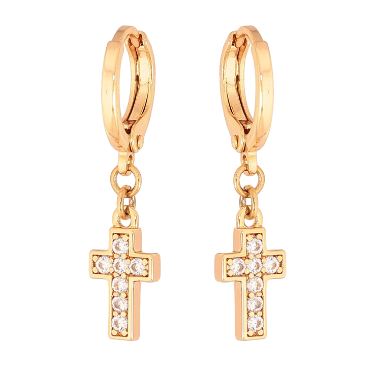 Сережки Xuping колір Позолота 18K підвіски на колечках "Хрестики" фото №11