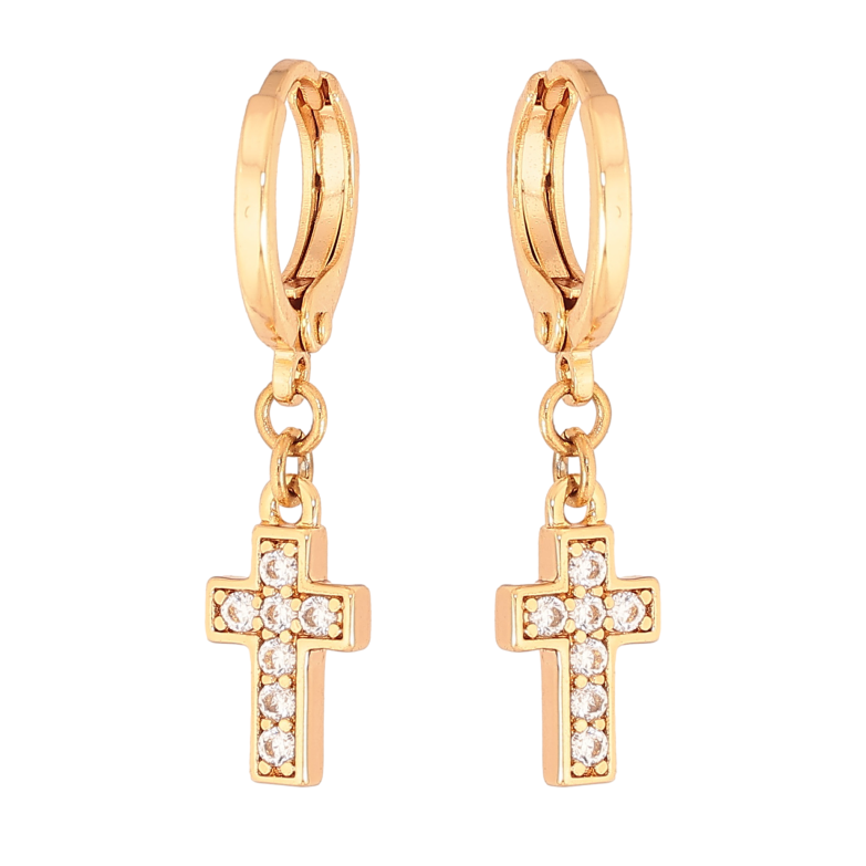 Сережки Xuping колір Позолота 18K підвіски на колечках "Хрестики" фото №2 Сережки Xuping колір Позолота 18K підвіски на колечках "Хрестики" фото №2