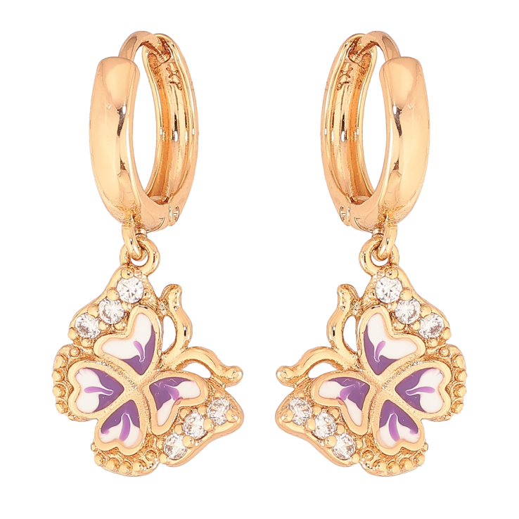 Сережки Xuping колір Позолота 18K підвіски на колечках "Метелики з кольоровою емаллю та кристалами" фото №8