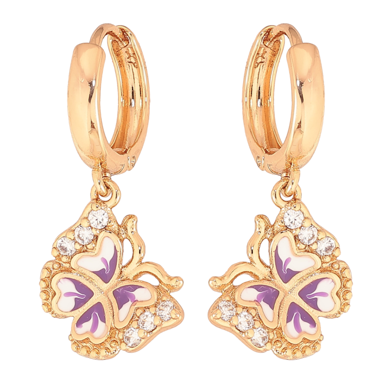 Серьги Xuping цвет Позолота 18K подвески на колечках "Бабочки с цветной эмалью и кристаллами" фото №1