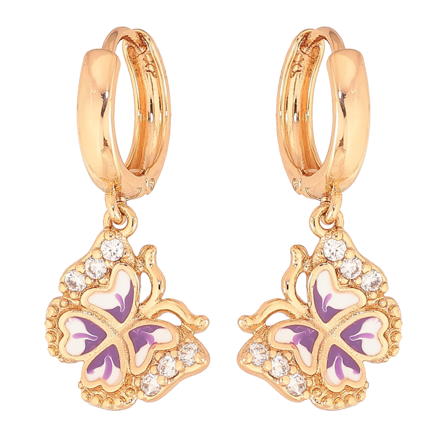 Сережки Xuping колір Позолота 18K підвіски на колечках "Метелики з кольоровою емаллю та кристалами" фото №1 Сережки Xuping колір Позолота 18K підвіски на колечках "Метелики з кольоровою емаллю та кристалами" фото №1