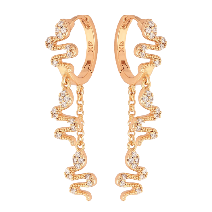 Серьги Xuping цвет Позолота 18K подвески на колечках "Змейки" фото №7