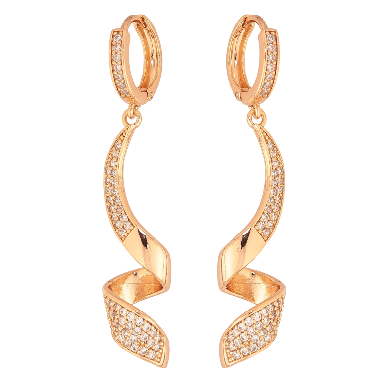 Серьги Xuping цвет Позолота 18K подвески на колечках "Завитки с инкрустацией кристаллами" фото №1 Серьги Xuping цвет Позолота 18K подвески на колечках "Завитки с инкрустацией кристаллами" фото №1