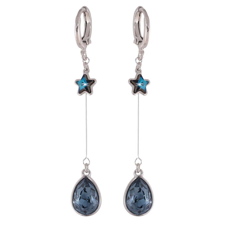 Серьги Xuping цвет Родий с кристаллами Swarovski подвески на колечках "Кристаллы Montana" фото №1 Серьги Xuping цвет Родий с кристаллами Swarovski подвески на колечках "Кристаллы Montana" фото №1