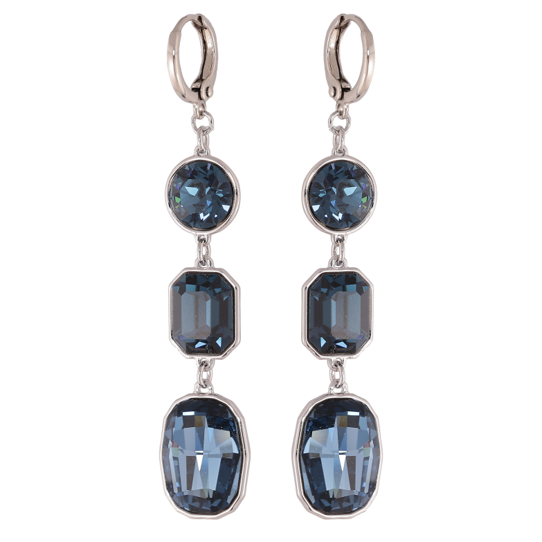 Сережки Xuping колір Родій з кристалами Swarovski підвіски на колечках "Кристали Montana" фото №1