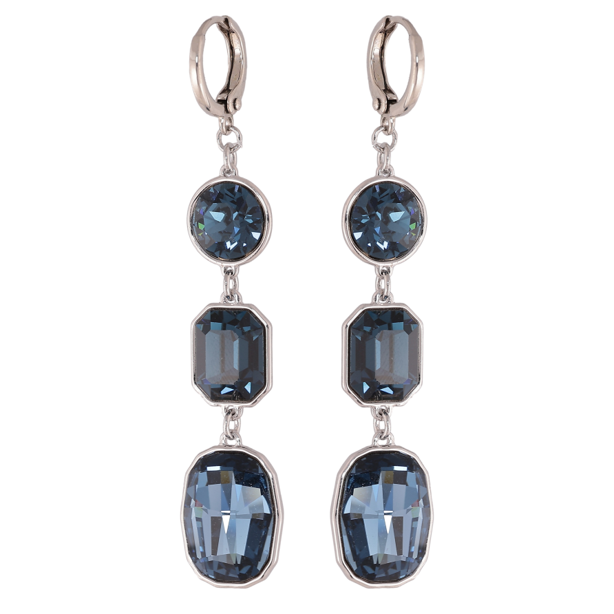Серьги Xuping цвет Родий с кристаллами Swarovski подвески на колечках "Кристаллы Montana" фото №1 Серьги Xuping цвет Родий с кристаллами Swarovski подвески на колечках "Кристаллы Montana" фото №1