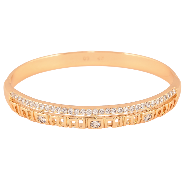 Браслет Xuping колір Позолота 18K "Декоративний орнамент з вирізами та доріжкою кристалів" ø 6см фото №2