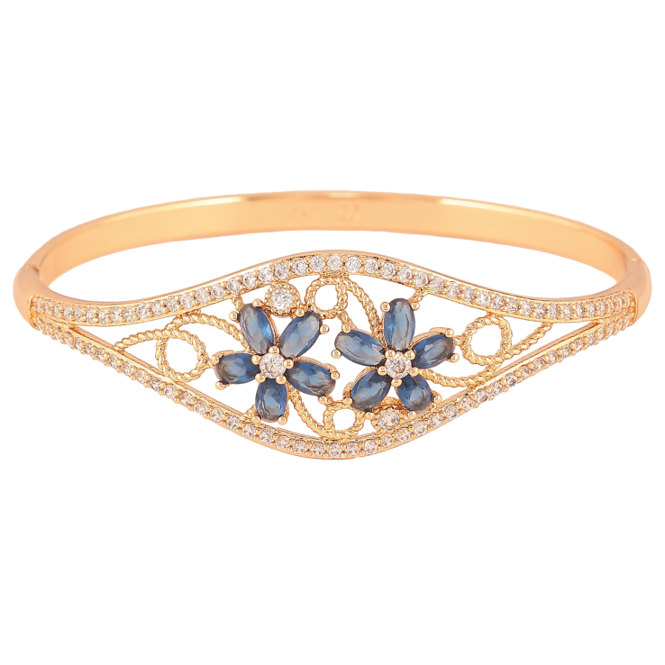 Браслет Xuping цвет Позолота 18K "Элегантный орнамент с цветами из синих кристаллов" ø 6см фото №8
