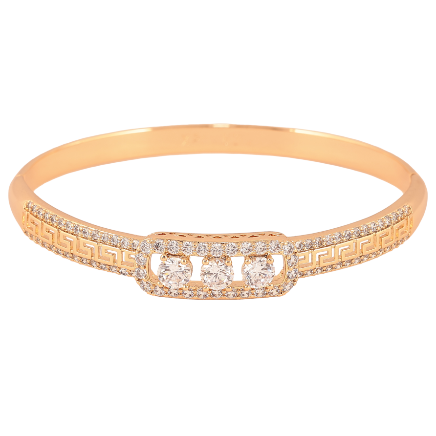 Браслет Xuping цвет Позолота 18K "Греческий орнамент с дорожками циркония и вставкой три кристалла" ø 6см фото №1 Браслет Xuping цвет Позолота 18K "Греческий орнамент с дорожками циркония и вставкой три кристалла" ø 6см фото №1