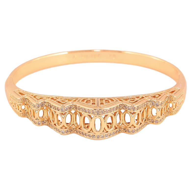 Браслет Xuping колір Позолота 18K "Високий різьблений купол з доріжками кристалів" ø 6см фото №1 Браслет Xuping колір Позолота 18K "Високий різьблений купол з доріжками кристалів" ø 6см фото №1