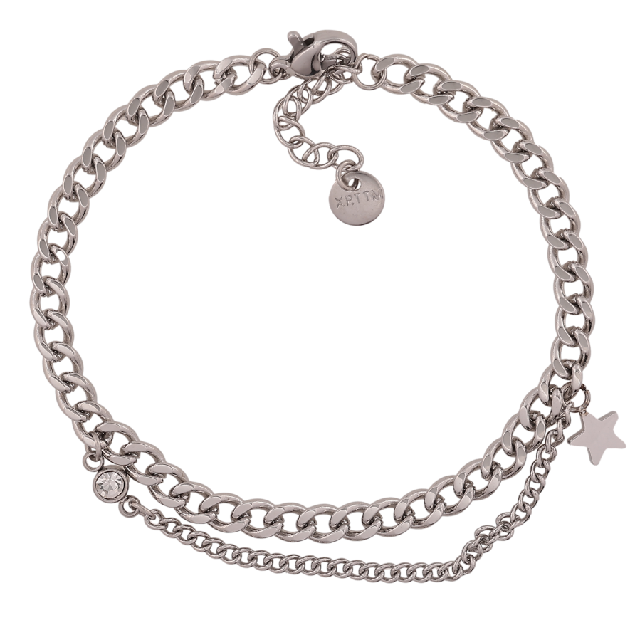 Браслет Xuping ТТМ Stainless Steel цвет Родий "Цепочка Панцирная с подвеской" длина с доп. цепочкой 17.5-20.5см х 4.5мм фото №1