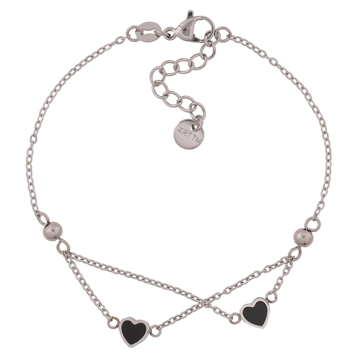 Браслет Xuping ТТМ Stainless Steel колір Родій "Ланцюжок з чорними серцями" довжина з дод. ланцюжком 18.5-21.5см х 1.5-6мм фото №18 Браслет Xuping ТТМ Stainless Steel колір Родій "Ланцюжок з чорними серцями" довжина з дод. ланцюжком 18.5-21.5см х 1.5-6мм фото №18