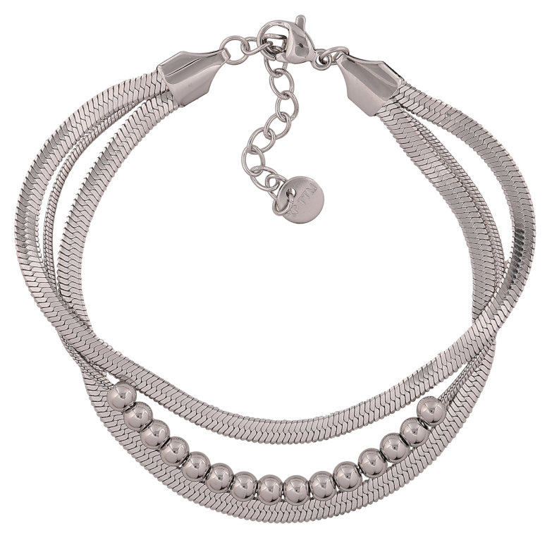 Браслет Xuping ТТМ Stainless Steel цвет Родий "Тройная цепочка с бусинами" длина с доп. цепочкой 17.5-20.5см х 8мм фото №1 Браслет Xuping ТТМ Stainless Steel цвет Родий "Тройная цепочка с бусинами" длина с доп. цепочкой 17.5-20.5см х 8мм фото №1