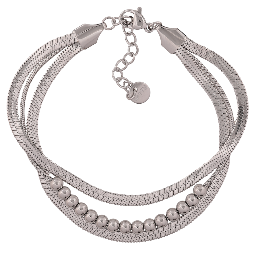 Браслет Xuping ТТМ Stainless Steel цвет Родий "Тройная цепочка с бусинами" длина с доп. цепочкой 17.5-20.5см х 8мм фото №1 Браслет Xuping ТТМ Stainless Steel цвет Родий "Тройная цепочка с бусинами" длина с доп. цепочкой 17.5-20.5см х 8мм фото №1