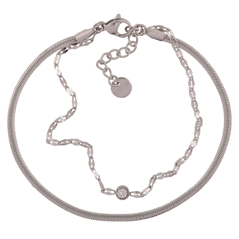 Браслет Xuping ТТМ Stainless Steel цвет Родий "Двойная цепочка с кристаллом" длина с доп. цепочкой 17.5-20.5см х 4.5мм фото №2