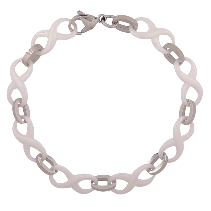 Браслет Xuping ТТМ Stainless Steel цвет Родий "Звенья восьмерки из белой керамики" длина 21см х 10мм фото №10 Браслет Xuping ТТМ Stainless Steel цвет Родий "Звенья восьмерки из белой керамики" длина 21см х 10мм фото №10