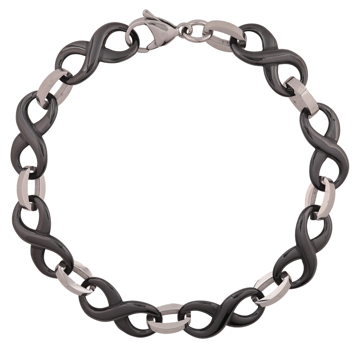 Браслет Xuping ТТМ Stainless Steel цвет Родий "Звенья восьмерки из черной керамики" длина 21см х 10мм фото №11 Браслет Xuping ТТМ Stainless Steel цвет Родий "Звенья восьмерки из черной керамики" длина 21см х 10мм фото №11