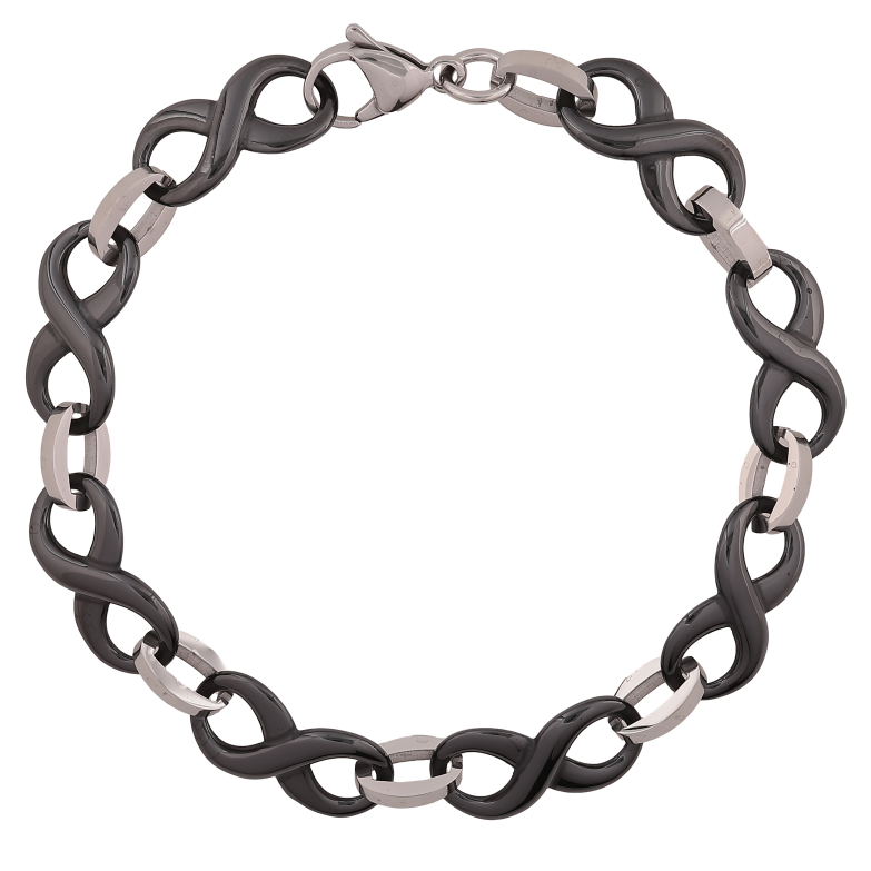 Браслет Xuping ТТМ Stainless Steel колір Родій "Ланки вісімки з чорної кераміки" довжина 21см х 10мм фото №9 Браслет Xuping ТТМ Stainless Steel колір Родій "Ланки вісімки з чорної кераміки" довжина 21см х 10мм фото №9