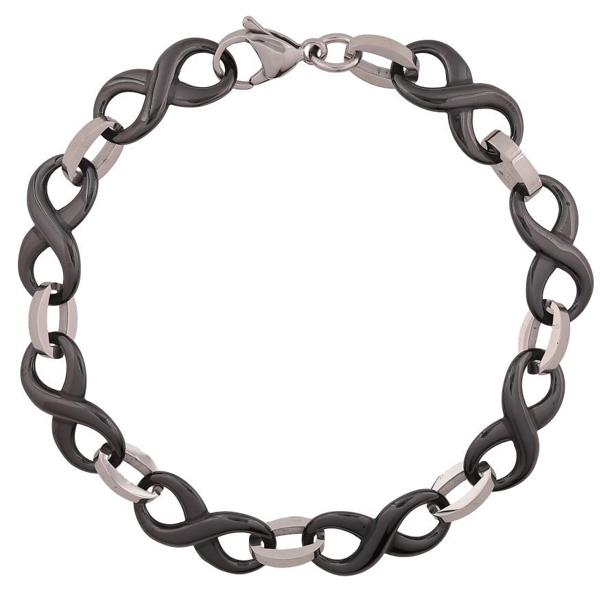 Браслет Xuping ТТМ Stainless Steel цвет Родий "Звенья восьмерки из черной керамики" длина 21см х 10мм фото №1 Браслет Xuping ТТМ Stainless Steel цвет Родий "Звенья восьмерки из черной керамики" длина 21см х 10мм фото №1