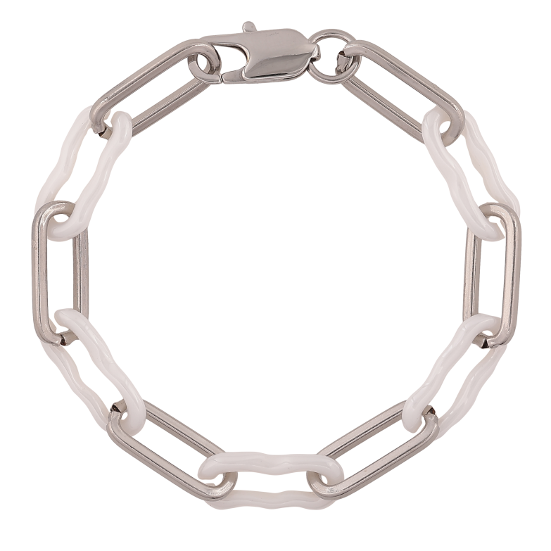 Браслет Xuping ТТМ Stainless Steel колір Родій "Ланки з білої кераміки" довжина 19.5см х 8мм фото №3 Браслет Xuping ТТМ Stainless Steel колір Родій "Ланки з білої кераміки" довжина 19.5см х 8мм фото №3